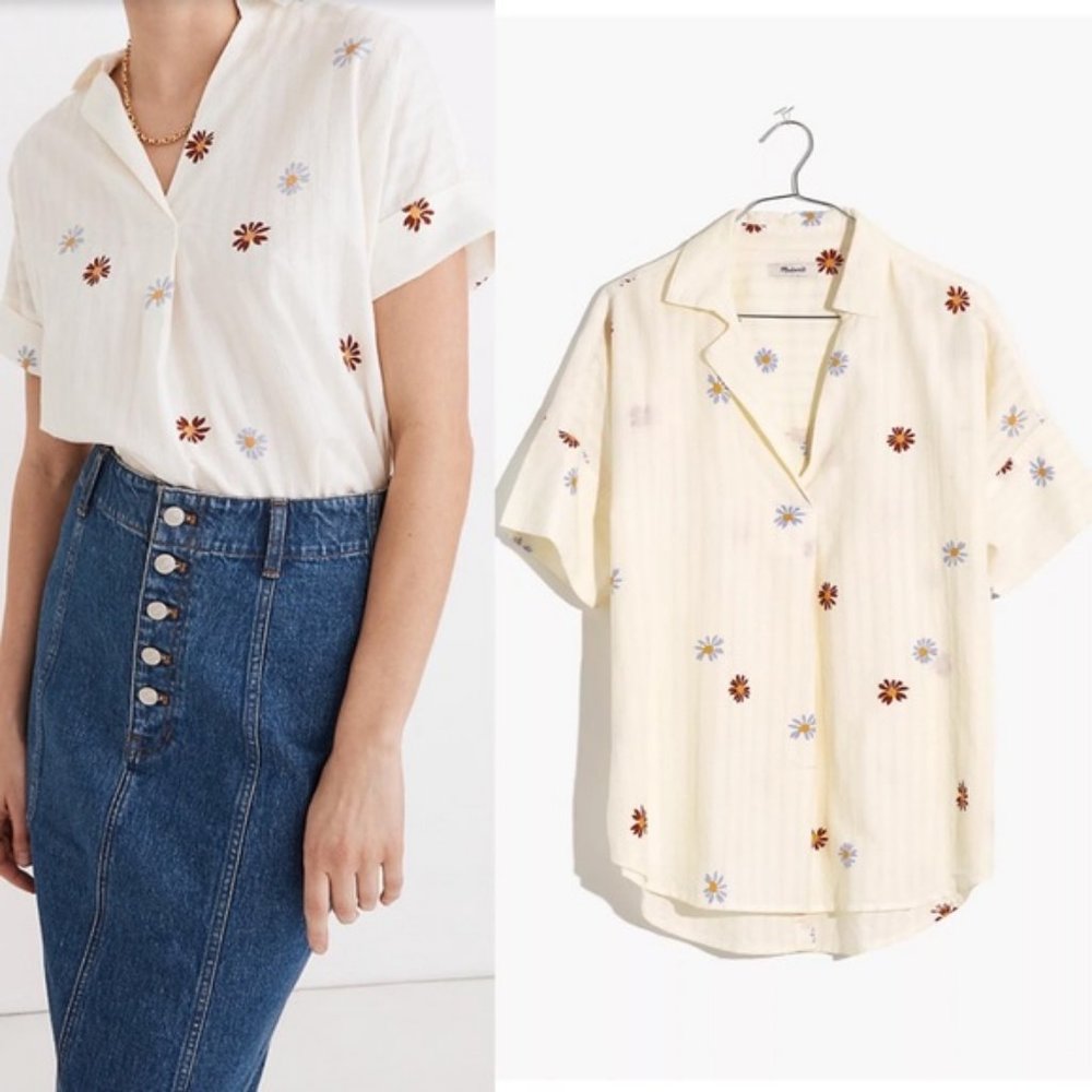 Daisy Printed Courier Button-Back Shirt in Stripe